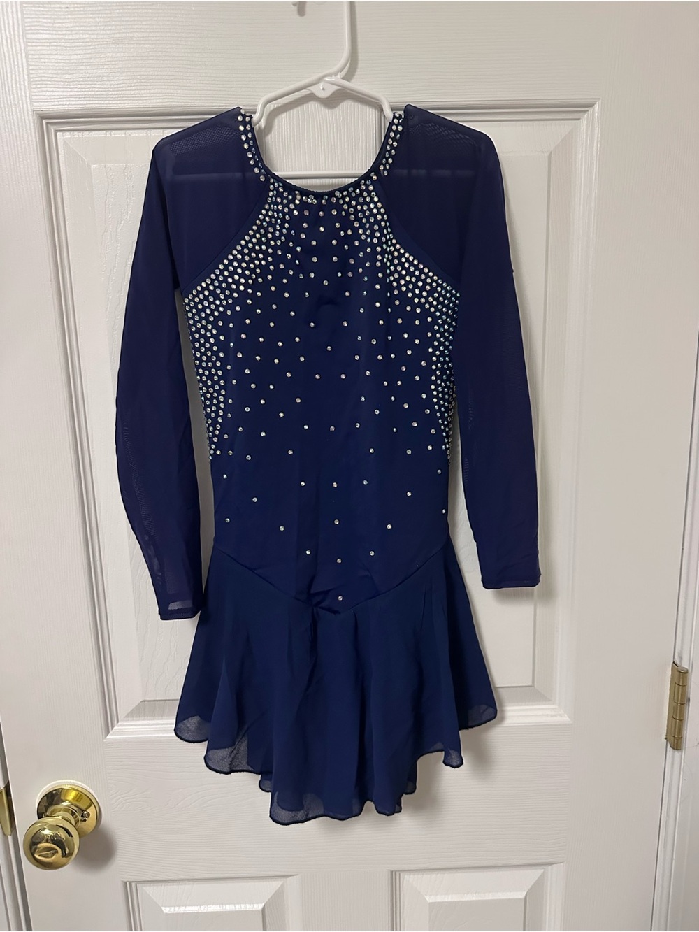 Navy Crystal-Embellished Girls' Ice Skating Dress